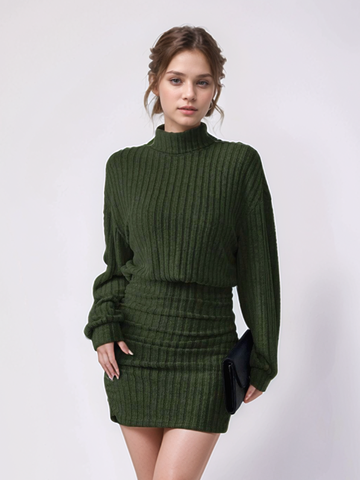 Cozy Chic Ribbed Knit Turtleneck Mini Dress