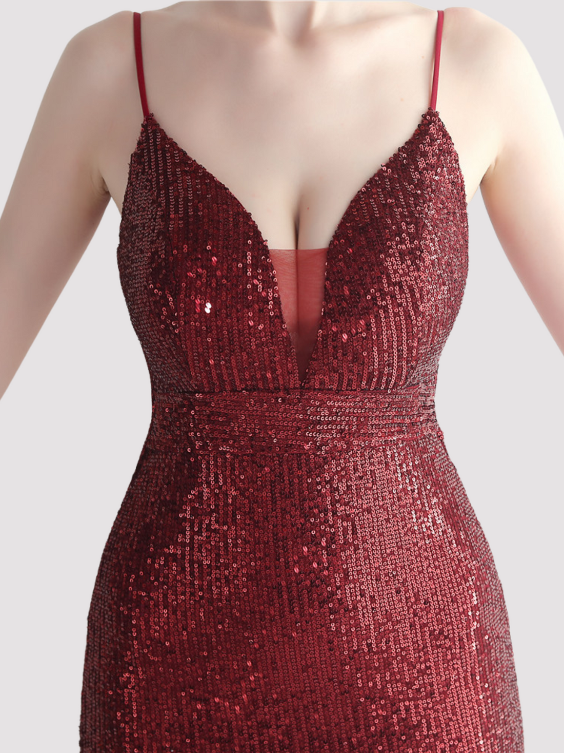 Elegant Burgundy Sequin Party Dress with Spaghetti Straps and Slit