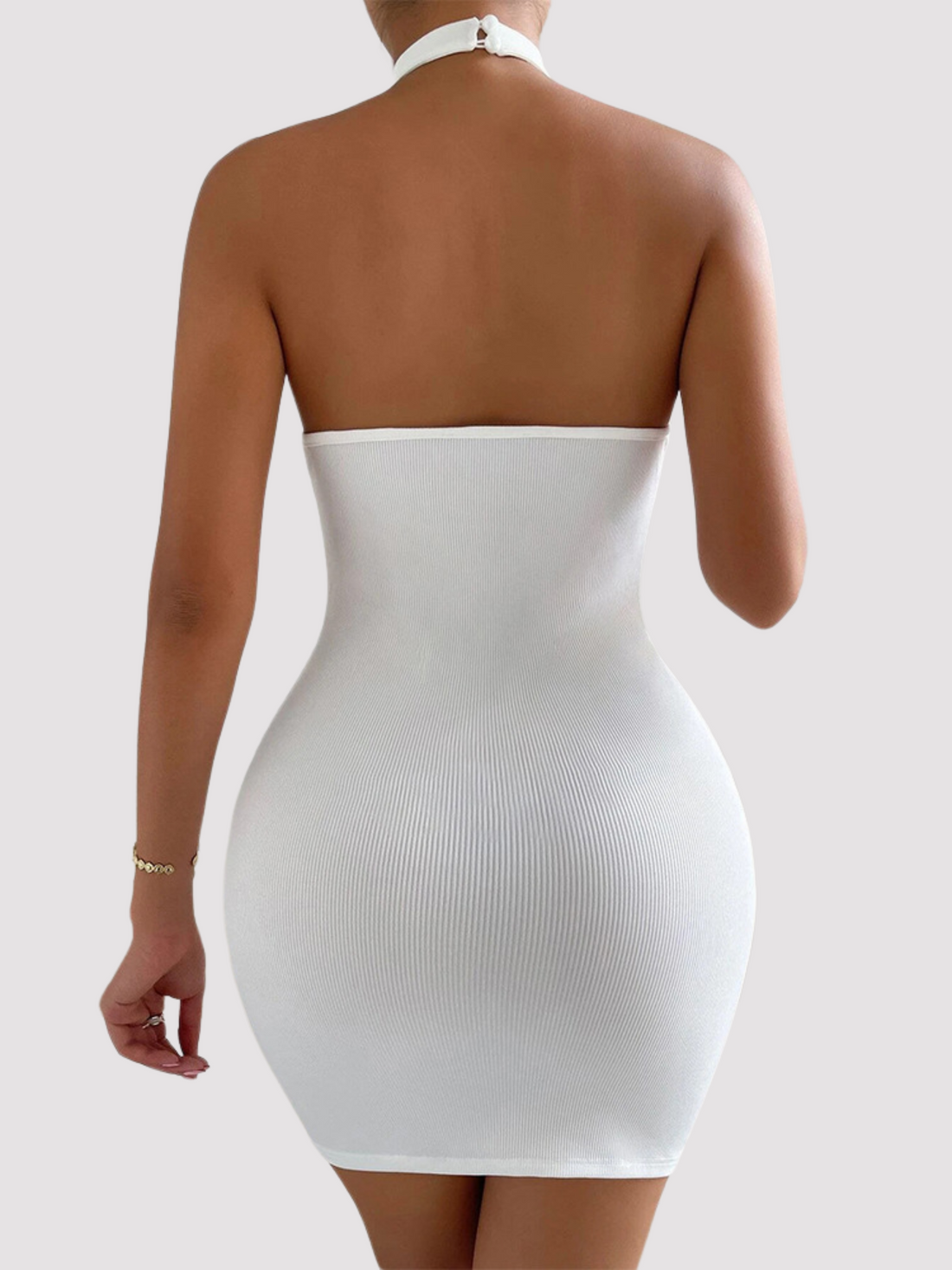 Elegant White Halter Neck Mini Dress