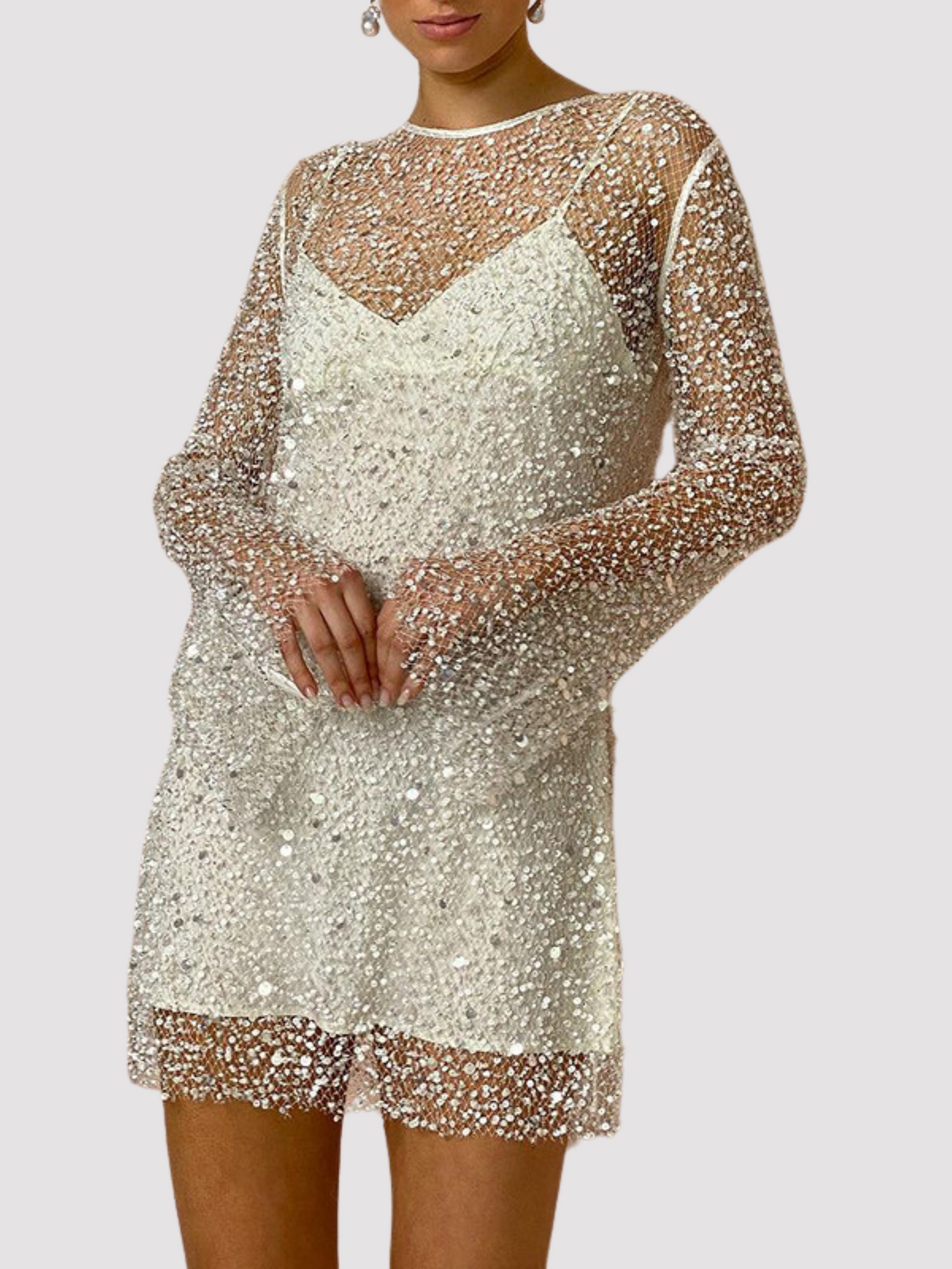 Glittering Elegance White Sequin Mesh Mini Dress